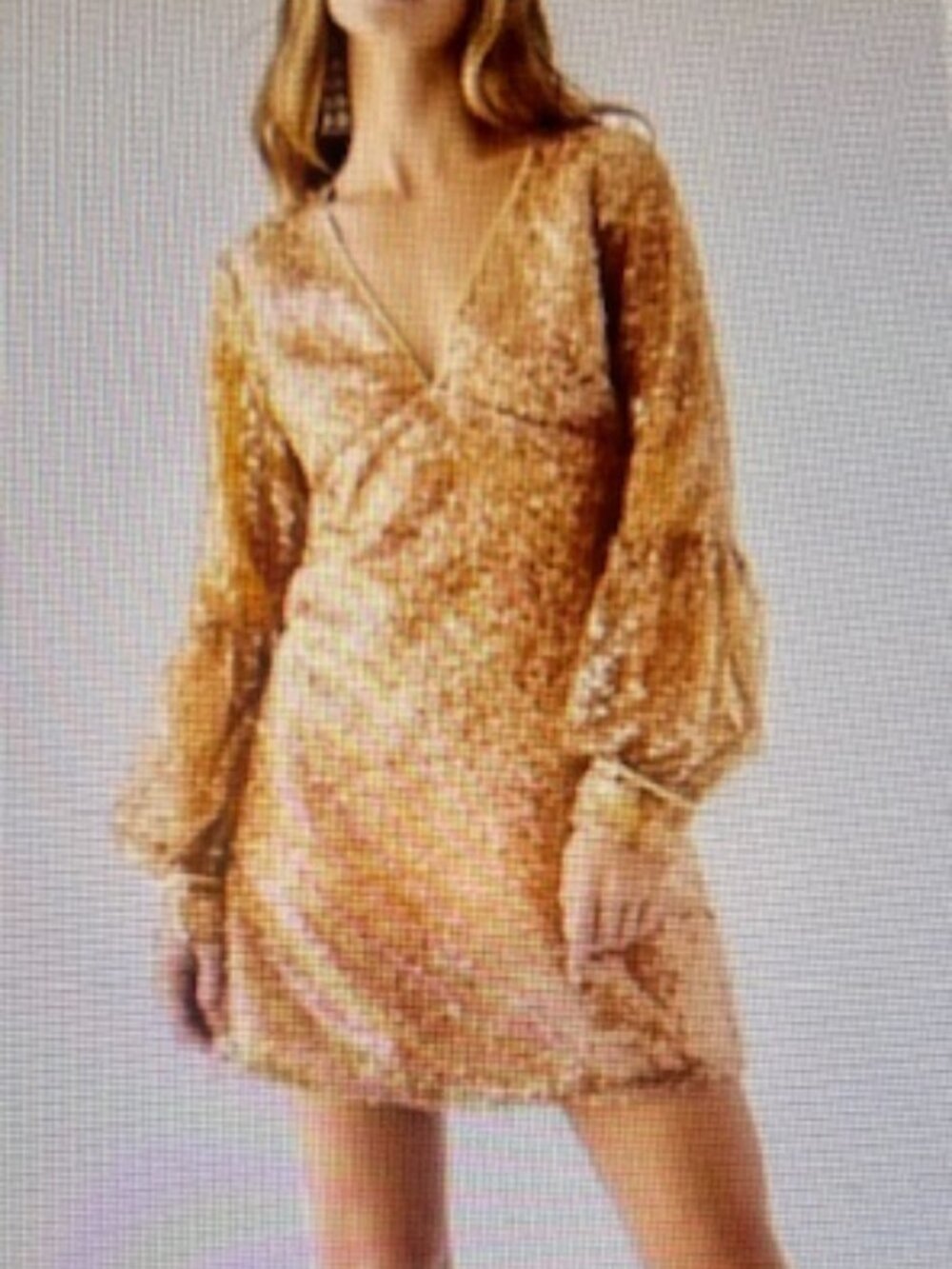 Free People Stars Align Golden Sequin Floral Embroidered V Neck Mini Dress NWT